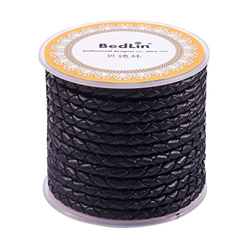 PandaHall Lederband, geflochten, rund, 4 mm x 5 m, Schwarz von PH PandaHall