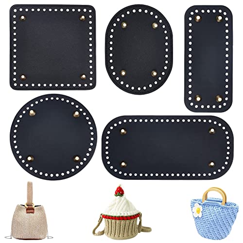 PandaHall 5 Stil Gehäkelter Taschenboden, PU-Leder Formendes Pad Schwarz Handgewebte Taschenkissenbasis Mit Löchern Häkelkorbbasis Für DIY Handtaschen Schulterbeutel Taschen Geldbörsen von PH PandaHall