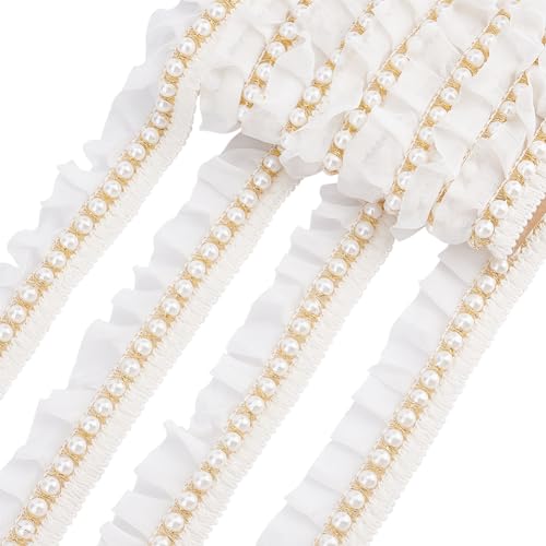 PandaHall 5 Yard Perlen Rüschen Spitzenbesatz Weißes Perlenbesatz Spitzenband 1.2 Zoll Spitzen Rüschenbesatz Band Mit Perle Für Hochzeitsdekoration Geschenkverpackung Tutu Röcke von PH PandaHall