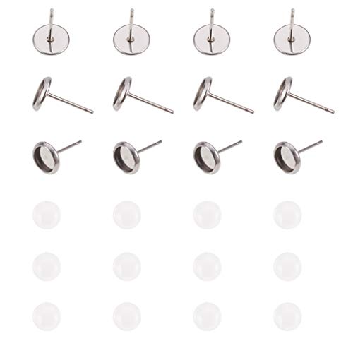 PandaHall 50 Sets 304 Edelstahl Flache RoundStud-Ohrringkomponenten und Klarglas-Cabochons für die DIY-Ohrringherstellung von PH PandaHall