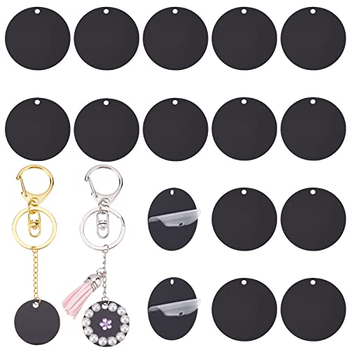 PandaHall 50 Stück Acryl-Rohlinge, Schwarze Schlüsselanhänger-Rohlinge, 30mm Ornamentrohlinge, Rund Scheibe Weihnachtsschmuck für Vinyl Malerei Gravur Hochzeit Lanyards Geschenkverpackung von PH PandaHall