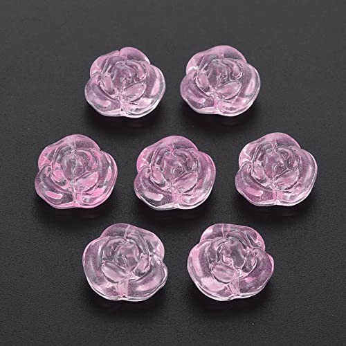 PandaHall 50 Stück Rose Blume Kristall Glasperlen Transparent Blume Glas Spacer Perlen Perle Rosa Pony Lose Charm Perlen für Halskette Ohrring Schmuck Handwerk von PH PandaHall