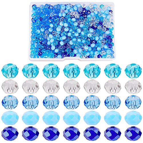 PandaHall 500pcs Blaue Kristallperlen, 6 mm Blaues Meer Facettierte Glasperle 5 Farben Rondelle Lose Perlen Abstandshalter Für Sommer-Hawaii-Boho-Armbänder, Halsketten, Tasche, Flower Crafts DIY von PH PandaHall