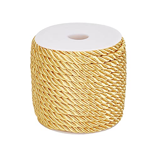 PandaHall 59 Fuß 5mm Goldschnur Schnur Seil, 3 Geflochtene Schnur Weihnachts-Dekorationsfaden Gedrehter Satin Polyester Schnurfaden für Wohnkultur Polster Vorhang Raffhalter Ehrenschnur von PH PandaHall
