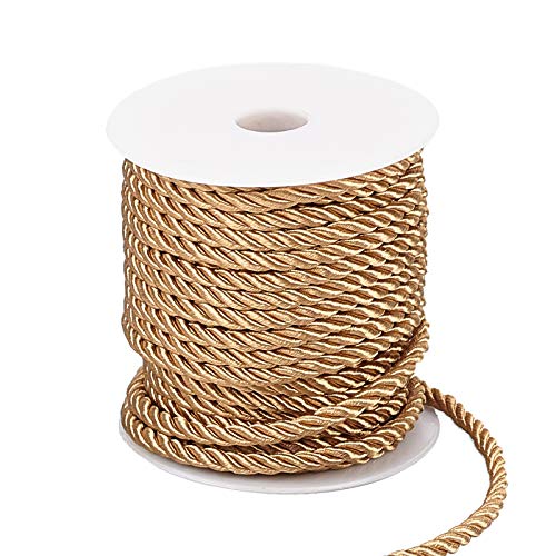 PandaHall 5mm Dekorative Twisted-Schnur, 3-Lagige Polyester-Schnurschnur Shiny Cording Rope String Für Wohnkultur, Kostüme Verschönern, Weihnachtstasche Kordeln (59 Fuß, Dunkle Goldrute) von PH PandaHall