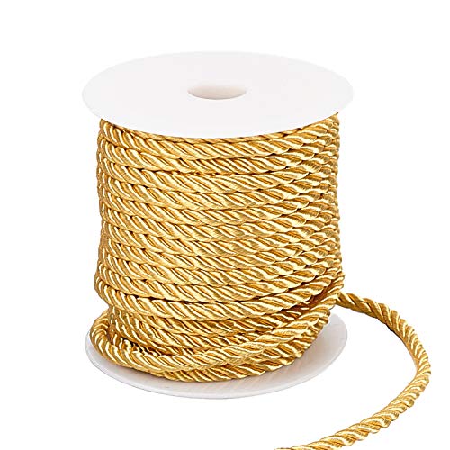 PandaHall 5mm Dekorative Twisted-Schnur, 3-Lagiges Polyester-Schnurseil Für Wohnkultur, Kostüme Verschönern, Ehrenschnur, Weihnachtstasche Kordeln (59 Fuß, Gold) von PH PandaHall