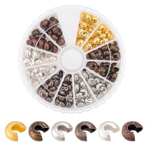 PandaHall 6 Farben 250 Stück Halbrund Quetschperlen Knoten Set Quetschperlen Knoten Set für DIY Schmuckherstellung, 4mm von PH PandaHall