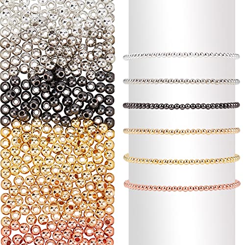 PandaHall 6 Farben Glatte Runde Perlen, 360pcs 14K Gold Gefüllte Perlen 3mm Kleine Runde Perlen Nahtlose Kugelperlen Langlebige Abstandshalter Für Armband Halskette Ohrring Schmuck DIY Handwerk von PH PandaHall