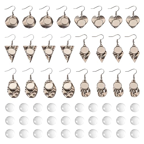 PandaHall 6 Paar Edelstahl-Ohrring-Drahthaken, blanko Lünette, Anhänger mit 30 Glaskuppel-Cabochons für Frauen, Ohrring-Schmuckherstellung von PandaHall