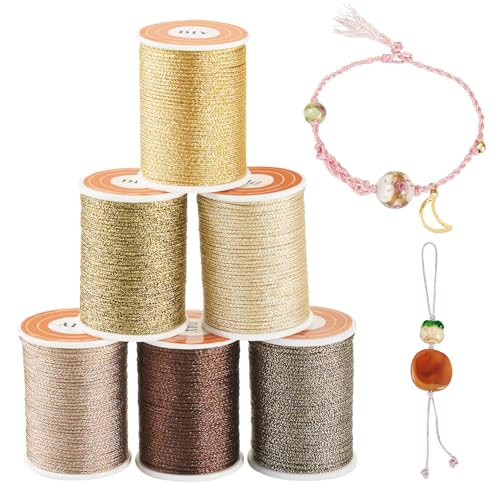 PandaHall 6 Rollen 1 mm Metallic-Fäden, geflochtenes Stickgarn, goldfarben, hellbraun, Makramee-Schnur, Nähgarn für Tatting, Quilten, Freundschaftsarmbänder, Schmuckherstellung PandaHall 6 Rollen 1 mm Metallic-Fäden, geflochtenes Stickgarn, goldfarben, hellbraun, Makramee-Schnur, Nähgarn für Tatting, Quilten, Freundschaftsarmbänder, Schmuckherstellung von PandaHall