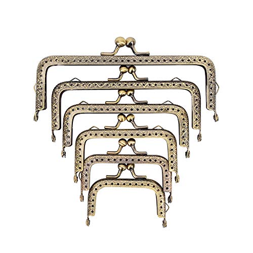 PH PandaHall 6 Größe Metallrahmen Kuss Verschluss Schloss für Tasche Geldbörse Herstellung Metallrahmen Geldbörse Rahmen Kuss Verschluss Quadrattasche Kupplungsrahmen, Antike Bronze (6,5~15,7 cm) von PH PandaHall