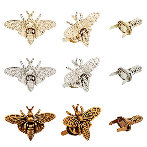 PandaHall 6 Sets 3 Farben Bee Twist Lock Light Gold Tuck Lock Bag Verschluss Zubehör Für Ledertasche DIY, Antike Bronze/Platin/Hellgold PandaHall 6 Sets 3 Farben Bee Twist Lock Light Gold Tuck Lock Bag Verschluss Zubehör Für Ledertasche DIY, Antike Bronze/Platin/Hellgold von PandaHall