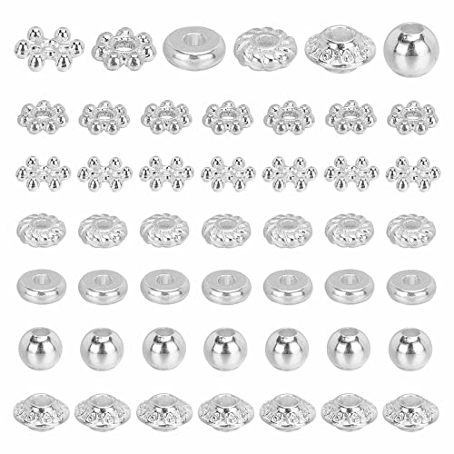 PandaHall 6 Style Spacer Beads, 300 stücke Tibetisches Silber Metallperlen Flache Runde Schneeflocke Rondelle Bicone Spacer Kleine Lose Perlen Für Armband Halskette Ohrring Schmuckherstellung Zubehör von PH PandaHall