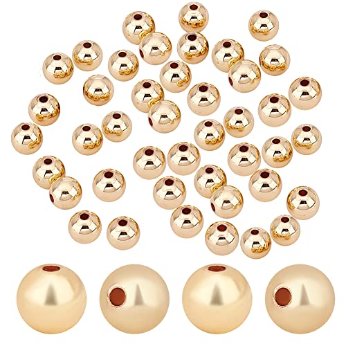 PandaHall 60 Stück 14K Vergoldete Perlen 8 mm Glatte Perlen Langlebige Runde Abstandsperlen Nahtlose Lose Kugelperlen Goldene Metallperlen Für Sommer Hawaii Stapelbare Halskette Armband Ohrring von PH PandaHall