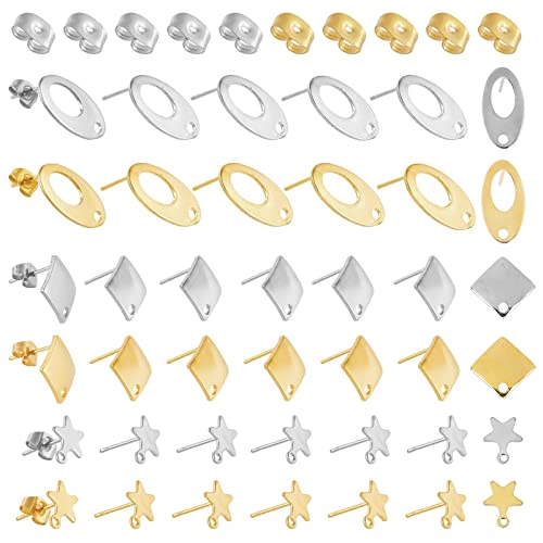 PandaHall 60 Stück 2 Farben Ohrstecker, 3 Stile 304 Edelstahl Ohrstecker Oval Rhombus Stern Ohrstecker mit Ohrpolster Ohrringe Basispfosten mit Loch für Frauen DIY Ohrringe Bastelbedarf PandaHall 60 Stück 2 Farben Ohrstecker, 3 Stile 304 Edelstahl Ohrstecker Oval Rhombus Stern Ohrstecker mit Ohrpolster Ohrringe Basispfosten mit Loch für Frauen DIY Ohrringe Bastelbedarf von PH PandaHall