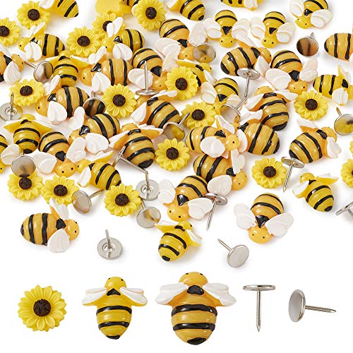 PandaHall 60 Stück flache Rückseite Harz-Bienen Sonnenblume Cabochons Verzierungen mit flachem Kopf Nägel für DIY Handwerk Scrapbook Heimdekoration von PH PandaHall