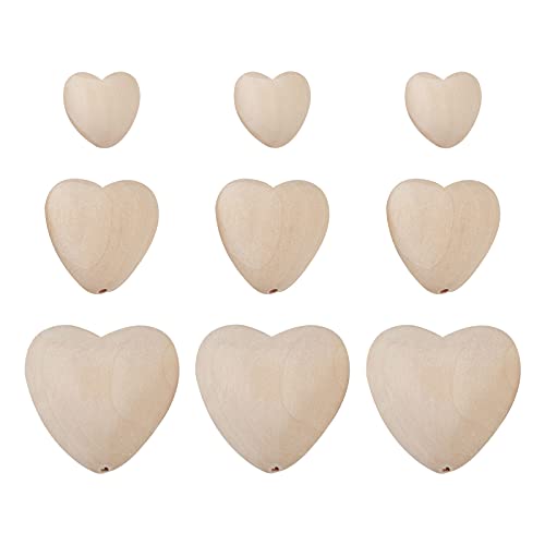 PandaHall 60 Stück natürliche unlackierte Herz-Holzperlen, 3 Größen, Burlywood, Love Holz-Abstandshalter, lose Perlen mit 2 mm Loch für Schmuckherstellung von PandaHall