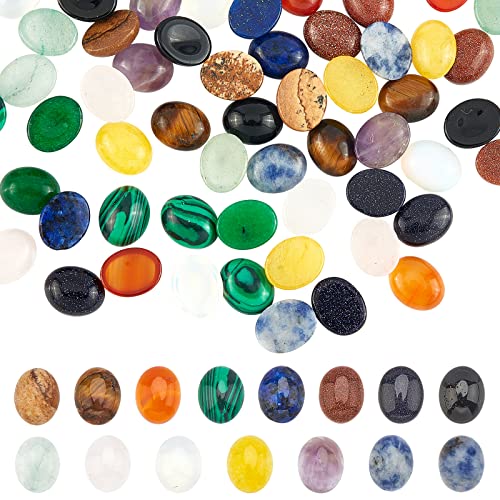 PandaHall 60Stk 15 Farben Ovale Edelstein Cabochons, Steinperlen Achat Amethyst Rosenquarz Cabochons Kuppel Flatback Stein Für Ohrring Halskette Armband Schmuckherstellung von PH PandaHall