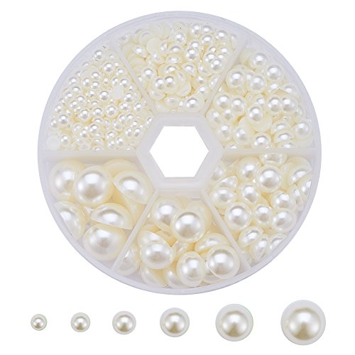 PandaHall 690 Stück Creme Weiß Nachahmung Perlen Halbrund ABS Acryl Kuppel Basteln Cabochons Gemischte Größe von PH PandaHall