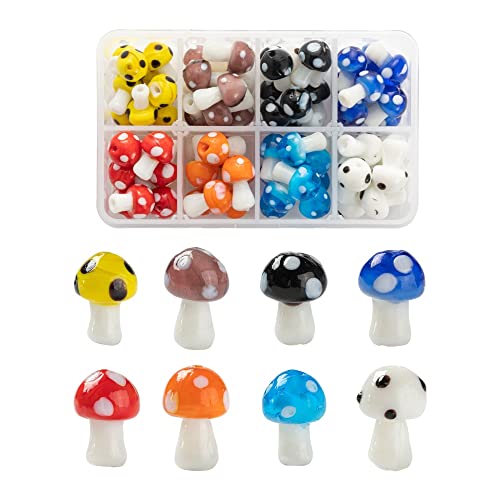 PandaHall 72 Stück Pilz-handgefertigte Lampwork-Perlen, 8 Farben, niedliche Mini-Pilz-Abstandshalter, Charms für Armbänder, Halsketten, Schmuckherstellung, Basteln von PH PandaHall