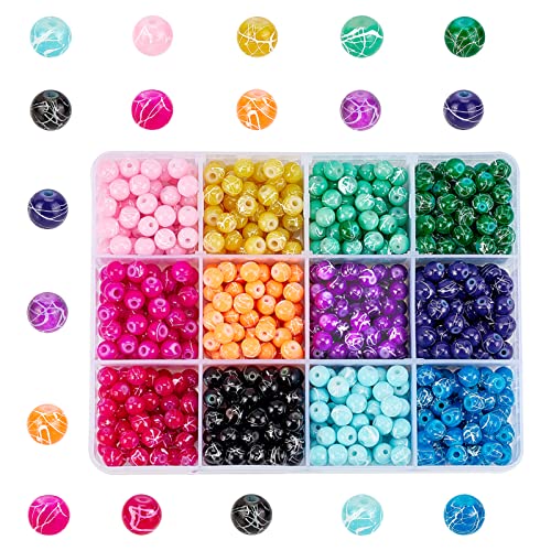 PandaHall 720pcs 6mm Backen Bemalte Perlen, 12 Farben Runde Drawbench GlasperlenRunde Drawbench Glasperlen In Loser Schüttung Für Halskette, Armband, Ohrring, Schmuckherstellung von PH PandaHall