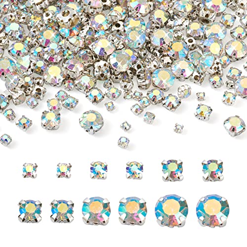 PandaHall 780 Stück Kristall-AB-Strasssteine, zum Aufnähen, 3 ~ 8 mm, flache Rückseite, Edelsteine mit Platin-Krappenfassung, für Kleidung, Schuhe, Taschen, Dekorationen, Klein von PH PandaHall