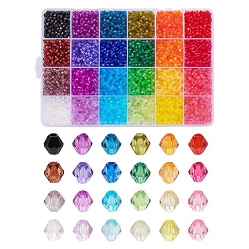 PandaHall 7896 Stück facettierte Doppelkegel-Kristallperlen, 4 mm, 24 Farben, transparente Acryl-Bastelperlen, bunte Abstandshalter, Charm-Perlen für DIY-Halskette, Armband, Schmuckherstellung von PH PandaHall