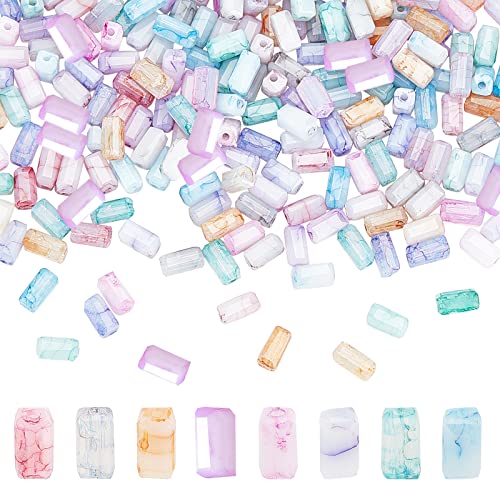 PandaHall 8 Farben Facettierte Glasperlen, 240 Stück Baking Painted Crackle Spacer Beads Undurchsichtige Handgefertigte Kristallquaderperlen Für Die Schmuckherstellung von Armbändern, 3.5x6.5x3.5 mm von PH PandaHall