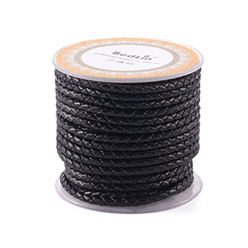 PandaHall 8 Meter rund geflochtene Echtleder Kordel für DIY Armbänder Halsketten Schmuck Basteln (Schwarz) von PH PandaHall