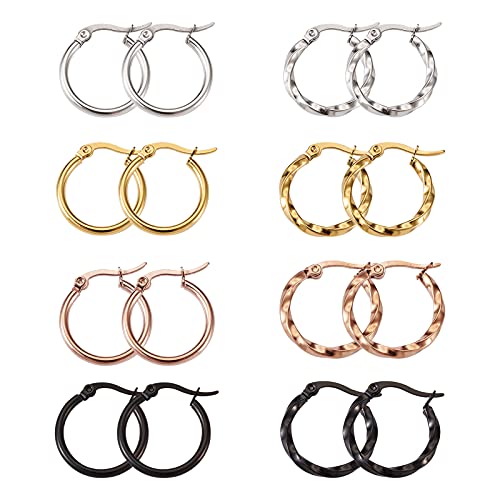 PandaHall 8 Paar Titanstahl-Kreolen, rund, 4 Farben, großer Ring, 20 mm, schöne große Ringe, Ohrreifen für Frauen und Mädchen, Schmuckherstellung von PandaHall