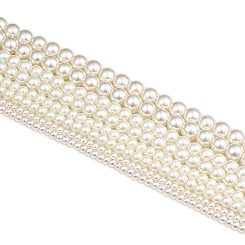 PandaHall 8 Stränge Glasperlen-Stränge 4 mm 6 mm 8 mm 10 mm runde Perlen lose Abstandshalter Perlen für Halsketten, Armbänder, Schmuckherstellung, cremeweiß von PandaHall