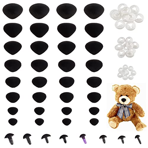 PandaHall 80 Stück Beflockung Sicherheitsnasen Amigurumi Nasen Aus Samt 8 Größe Stofftier Nasen Bastelnase Mit Unterlegscheiben Für Teddybär Puppen Plüschtiere Erinnerungsbären von PandaHall