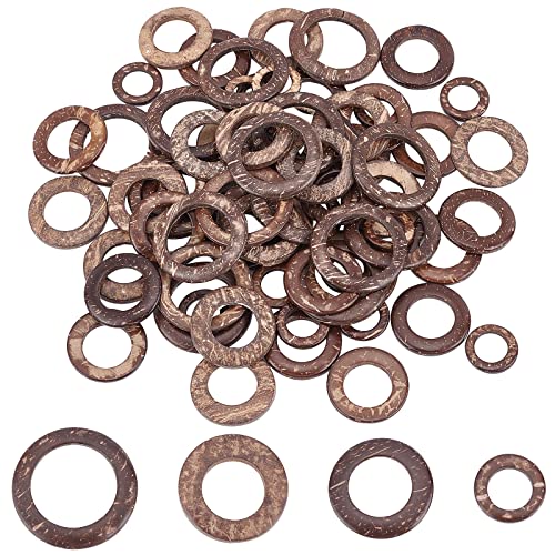 PandaHall 80 Stück Verbindungsringe Aus Holz 4 Stile Kokosnussringe Ungebohrt Mini-Kreis-Anhänger Verbindungsstücke Hohlholzkreise Für Ohrring Armband Halskette Makramee Schmuck DIY-Bastelarbeiten von PH PandaHall