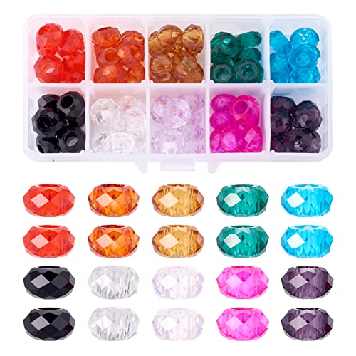 PandaHall Facettierte Glasperlen, europäische Perlen, 14 x 8 mm, 10 Farben, großes Loch, Rondelle, Glasanhänger, lose Perlen ohne Metallkern, für europäische Schlangenketten-Armbänder, 80 Stück PandaHall Facettierte Glasperlen, europäische Perlen, 14 x 8 mm, 10 Farben, großes Loch, Rondelle, Glasanhänger, lose Perlen ohne Metallkern, für europäische Schlangenketten-Armbänder, 80 Stück von PH PandaHall