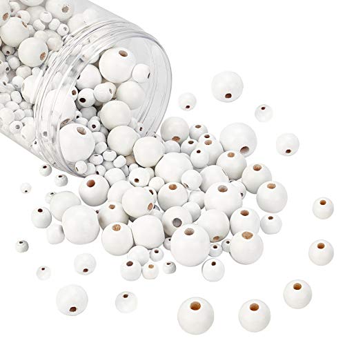 PandaHall 805pcs 5 Größen White Wood Perlen, 6/8/10/14/20mm Runde Holzperlen Makramee Perlen Lose Perlen Für Die Herstellung von Armbandschmuck von PH PandaHall