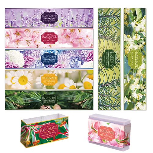 PandaHall 90 Stück Handgefertigtes Verpackungsetikettenband, 9 Styles Lavendelblüte Gänseblümchen Geißblatt Hortensie Blume Seife Papier Wrapper Label Tags Sleeves Covers Band Für Seife Lotion Bars von PH PandaHall