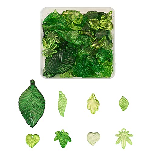 PandaHall 96 Stück transparente Acryl-Blatt-Anhänger, grüne Blätter, Blumenperlen für Gemüse, Obst, Schmuckherstellung von PandaHall