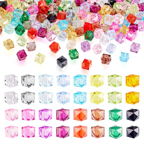 PandaHall Acryl-Perlen, Würfelperlen, 10 mm, facettiert, quadratisch, kubische Perlen, transparent, für Bastelarbeiten, Freundschaftsarmbänder, Schmuckherstellung, 160 Stück von PH PandaHall