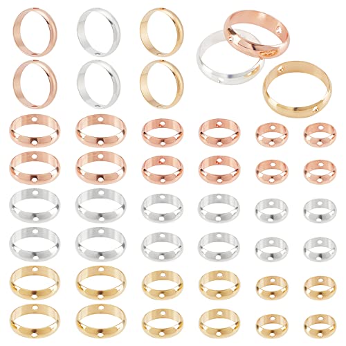 PandaHall Circle Bead Frame 18K 24K Gold, 54 Stück Zwei-Loch-Rahmen Zwischenperlen 8/10/12 mm Messing Runder Verbindungsring Zum Perlenohrring Armband Halskettenherstellung, Gold/Silber/Roségold von PH PandaHall