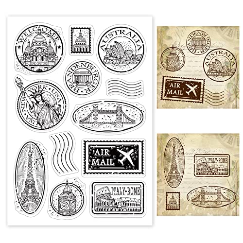 PandaHall City Poststempel PVC Reise Porto Muster Transparente Siegel Vintage Filmrahmen Klarer Stempel Für Kartenherstellung Dekoration DIY Kunsthandwerk von PH PandaHall