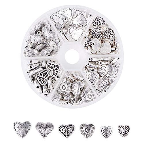 PandaHall 125pcs 6 Stil Herz Spacer Perlen tibetische Legierung antike süße Herz Metallperlen für Armband Schmuckherstellung von PH PandaHall