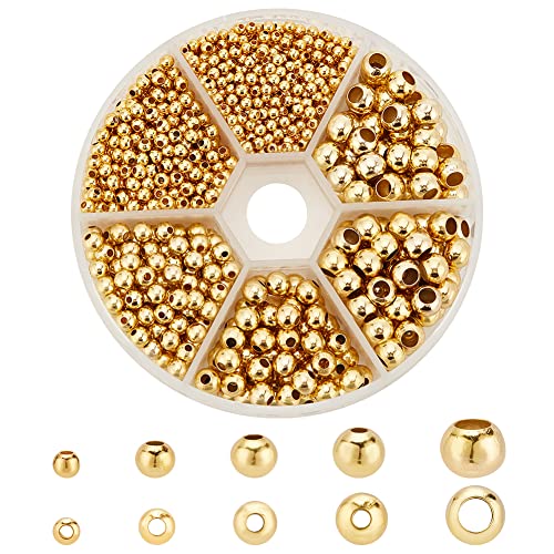 PandaHall 1430pcs Goldene Abstandsperlen, 5-Größen Messing Runde Glatte Perlen Abstandshalter Separate Perlen Spacer Beads Lose Metallperlen für Armband Halskette Schmuck Herstellung Supplies von PH PandaHall