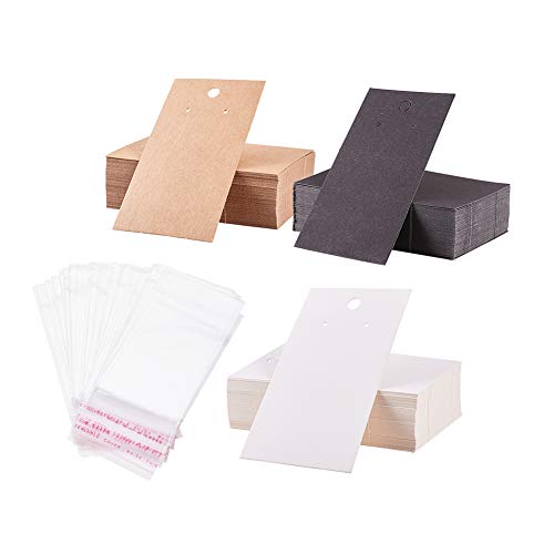 PandaHall Elite 150 STK. 3 Farben 9x5 cm Papier-Ohrring-Displaykarten mit 150 STK. Klare, Selbstklebende Beutel, Blanko-Kartenhalter, Papieranhänger für Ohrring-Ohrstecker von PH PandaHall