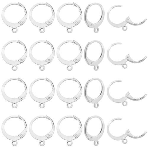 PandaHall 50 Pcs 304 Edelstahl Hebel Zurück Ohrring Haken Ohrstecker mit offener Schleife 14.5x12x2mm für DIY Ohrring Schmuck Herstellung, Silber von PH PandaHall