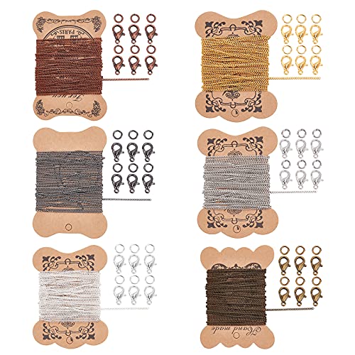 PandaHall Elite 6 Blätter 5m / Blatt Eisen Twisted Ketten Panzerketten Halsketten mit 360 Stück 4mm Biegeringe und 120 Stück Messing Karabinerverschlüsse für DIY Schmuckherstellung, 6 Mix Farben von PH PandaHall