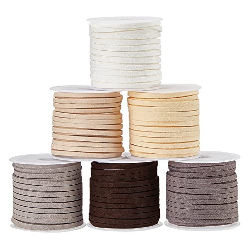 PandaHall Elite 6 Rolls 3mm Lace Faux Leder Wildleder Perlen Schnüre Samt String 5,5 Yard pro Pack 6 Mischfarben 4 von PH PandaHall