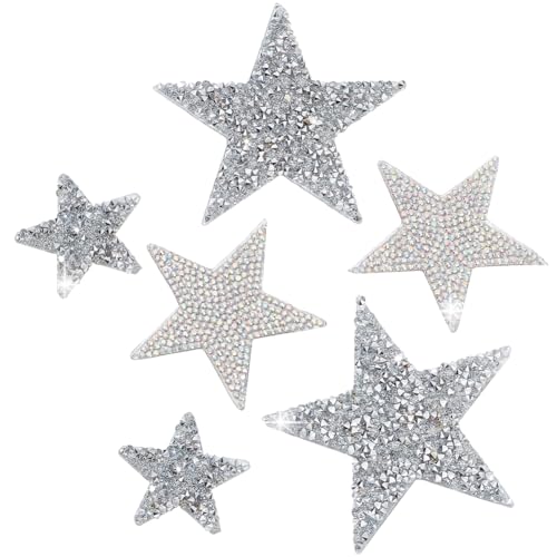 PandaHall 6 Stück 3 Größen Star Crystal Glitter Strass Sticker Eisen auf Aufkleber Bling Star Patches für Kleid furnitureanddecor Decoration von PH PandaHall