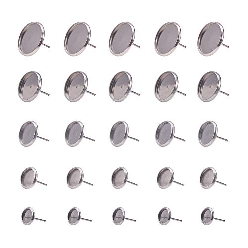 PandaHall Elite 60 Stück 5 Größen Flache Runde Edelstahlbolzenohrring Cabochon Einstellung Post Cup Fit für 6/8/10/12 / 14mm, Cabochon Einstellungsfach für Ohrring DIY Schmuck Handwerk machen von PandaHall