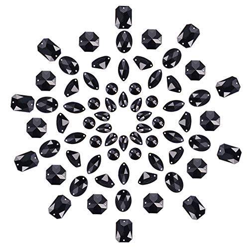 PandaHall Schwarz Nähen auf Strass, 70pcs 7 Stile Glas Strass Acryl Faceted Flatback Kristall Knöpfe Edelsteine für Kleidung Schuhe Hochzeitskleid Dekoration Schmuck Handwerk von PH PandaHall