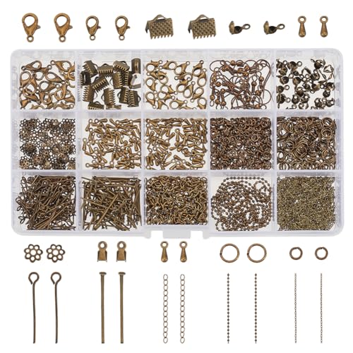 PandaHall Über 870 Pcs Schmuck Finden Kits mit Hummer Klauen Klammern Jump Ring Band Clamp End Ohrring Haken Blume Bead Cap Schnur Ende Augen Pin Kopf Pin Verlängerungskette Spitze Knoten Drop End von PH PandaHall